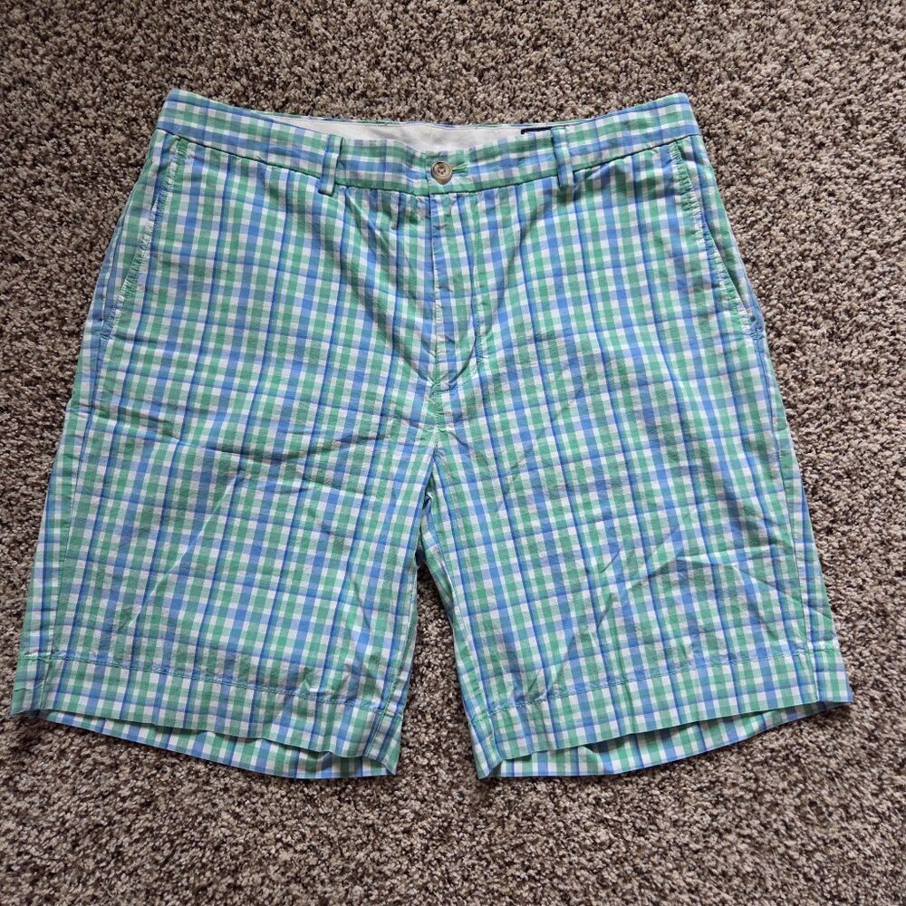 Vineyard Vines Plaid Shorts‎ Mens's 34X 9" Green Blue Pockets Golf Bright Loud